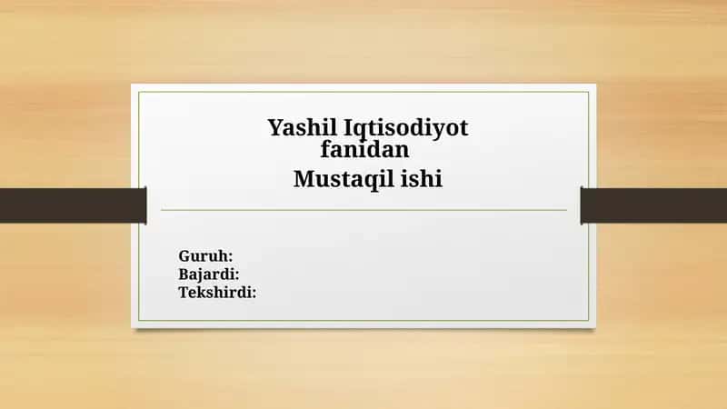 Yashil Iqtisodiyot 1