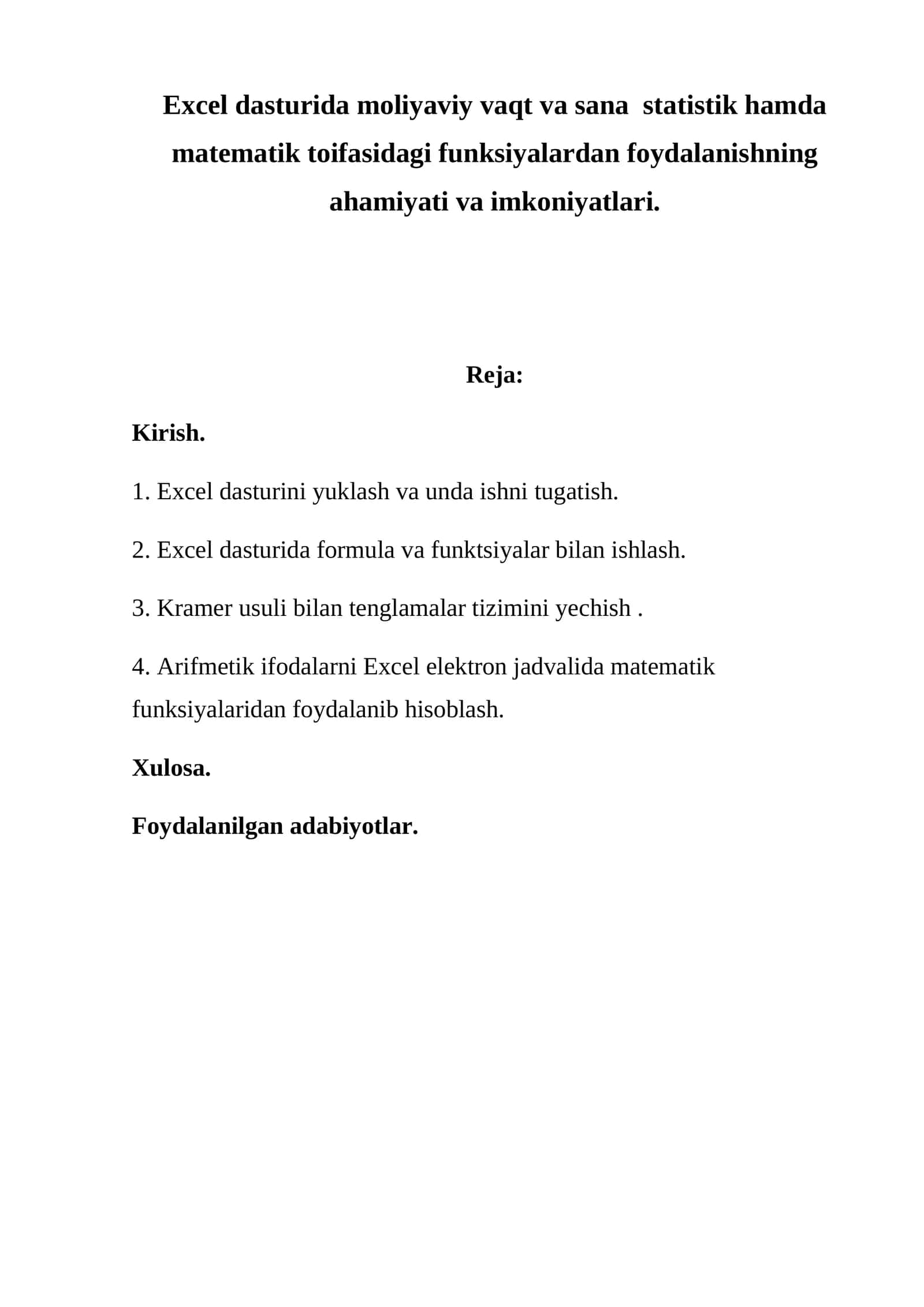 Excel dasturi bilan ishlash qo'llanmasi 1