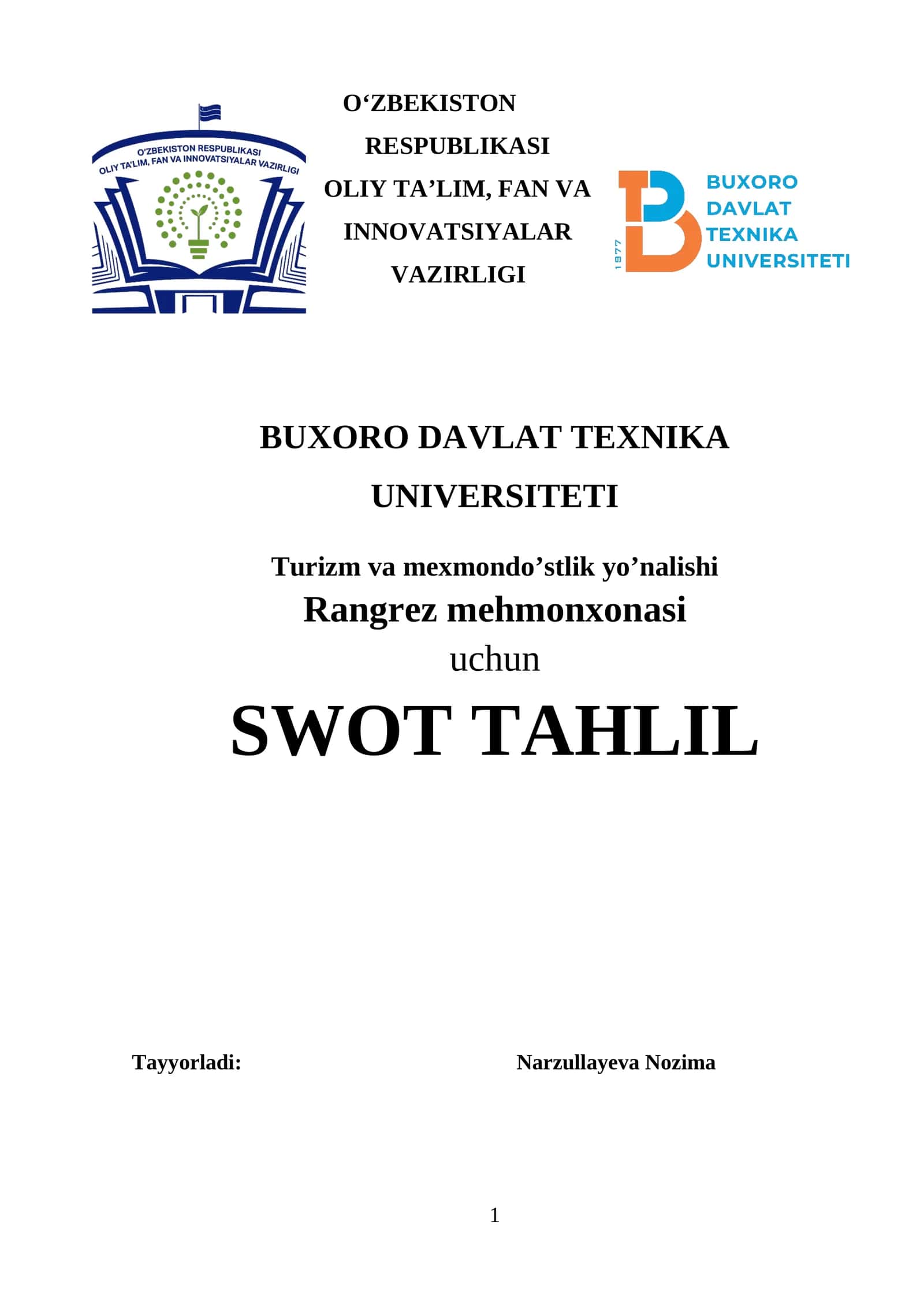 SWOT TAHLIL: RANGREZ MEXMONXONASI 1