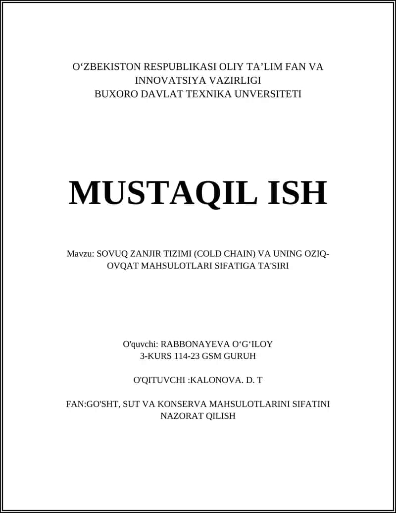 SOVUQ ZANJIR TIZIMI (COLD CHAIN) 1