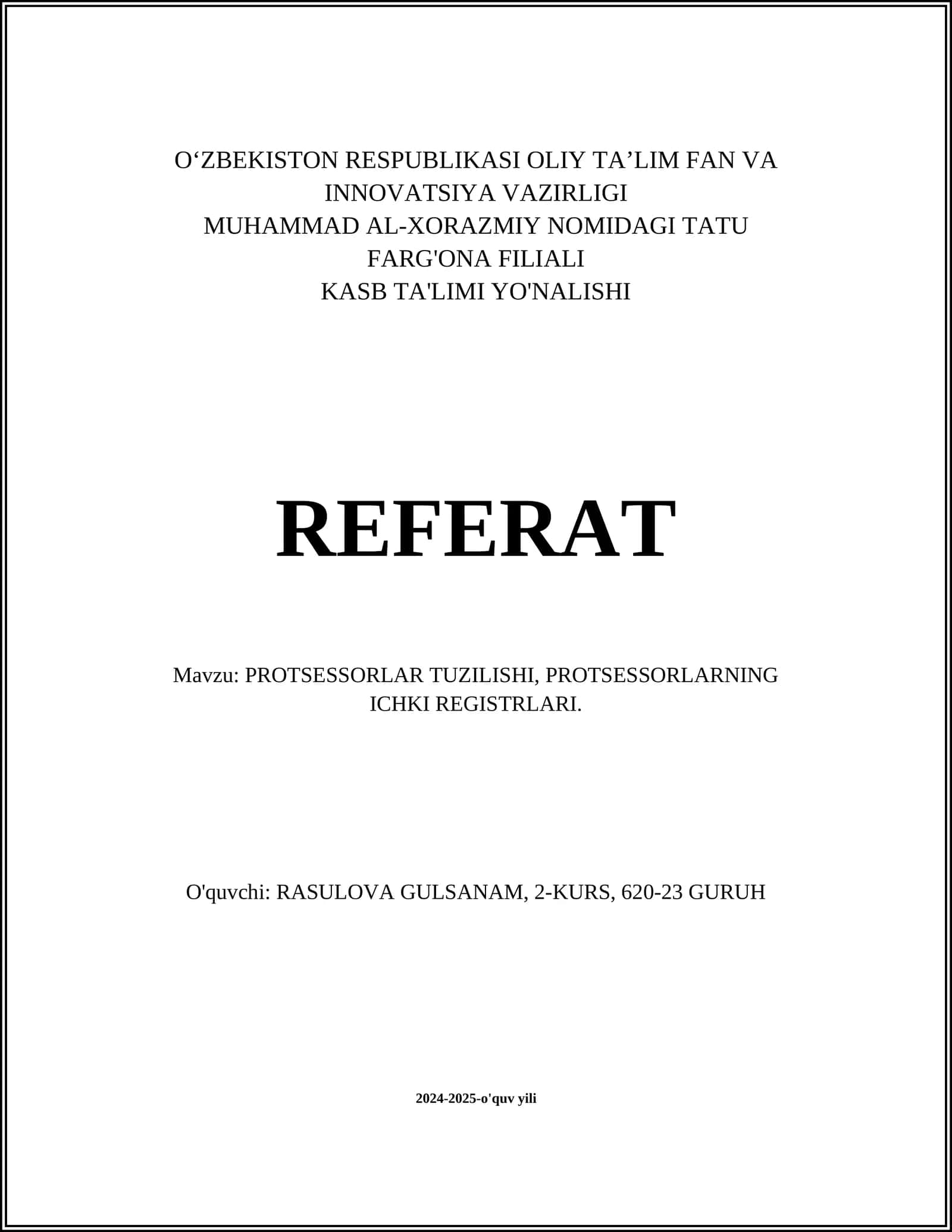 PROTSESSORLAR TUZILISHI, PROTSESSORLARNING ICHKI REGISTRLARI 1