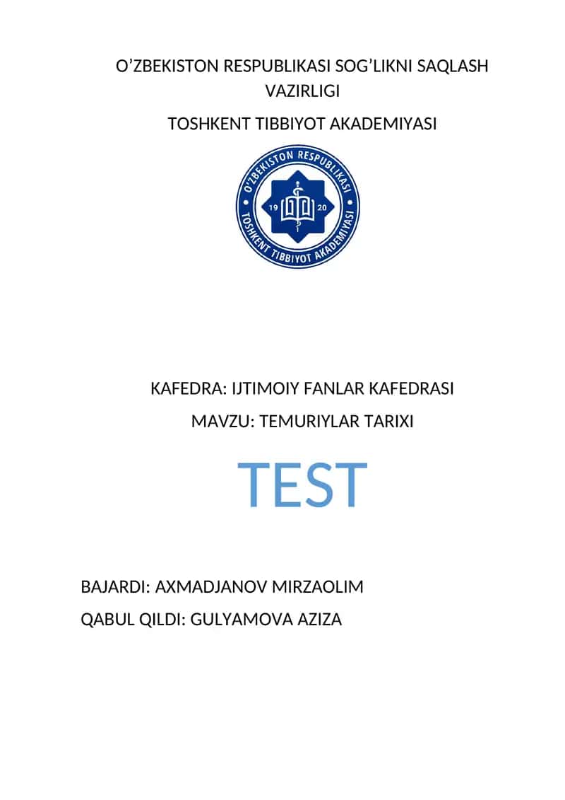 Temuriylar tarixi test 1