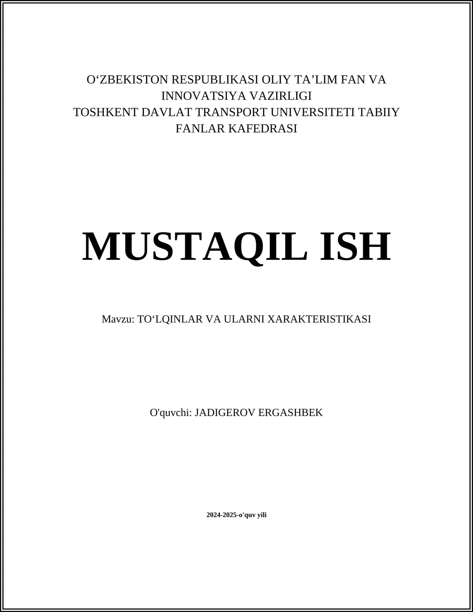 TOʻLQINLAR VA ULARNI XARAKTERISTIKASI 1