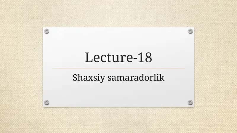 Shaxsiysamaradorlik 1