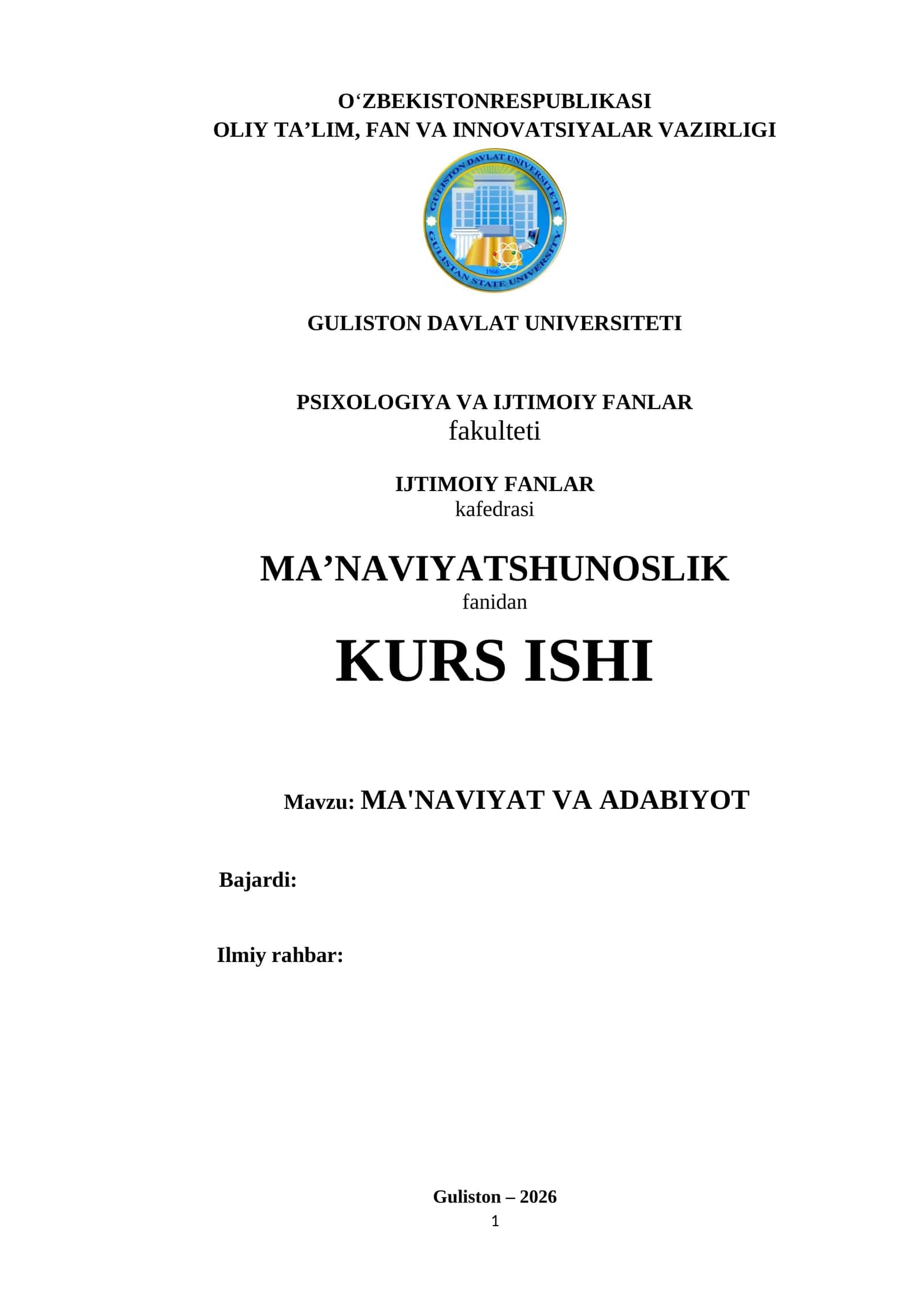 MA'NAVIYAT VA ADABIYOT 1