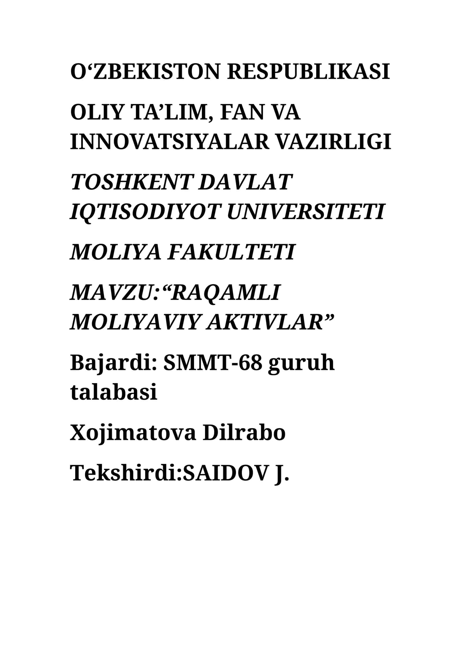 “RAQAMLI MOLIYAVIY AKTIVLAR” 1