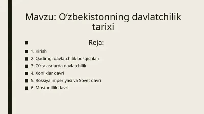 Oʻzbekistonning davlatchilik tarixi 1