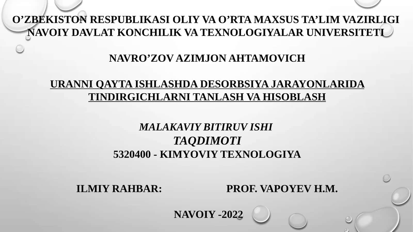 uran-toplamlash desorbsiya jarayonlarini o'rganib chiqish va hisoblash xususiyatlari 1