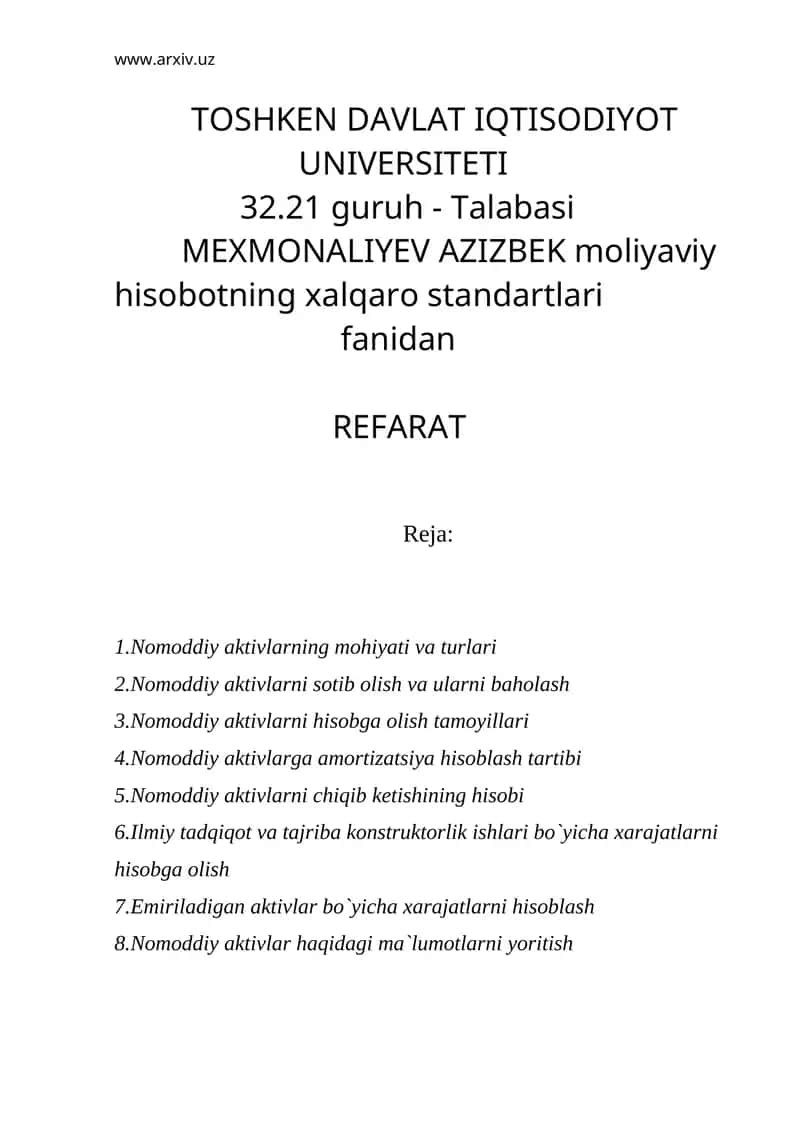 Nomoddiy aktivlarning mohiyati va turlari 1