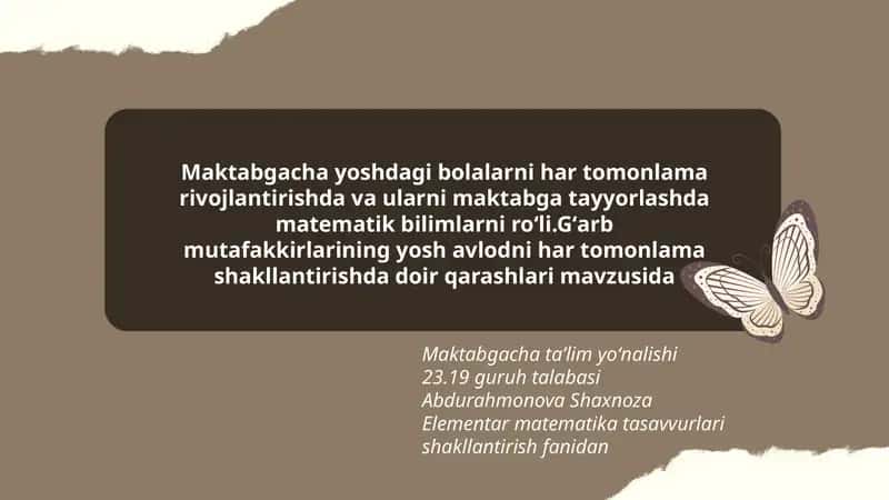 Elementar matematika tasavvurlari shakllantirish fanidan 1