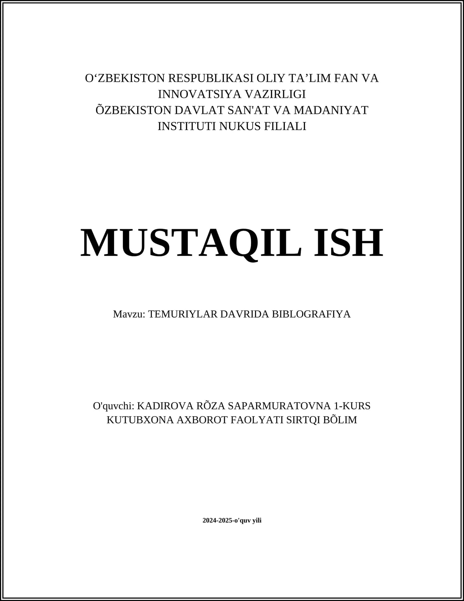 TEMURIYLAR DAVRIDA BIBLOGRAFIYA 1