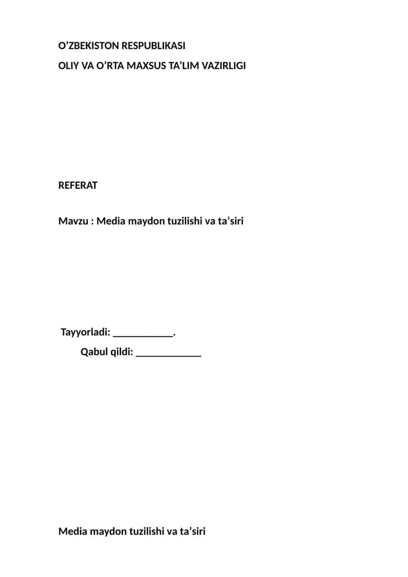Меdiа mаydоn tuzilishi vа tа’siri 1