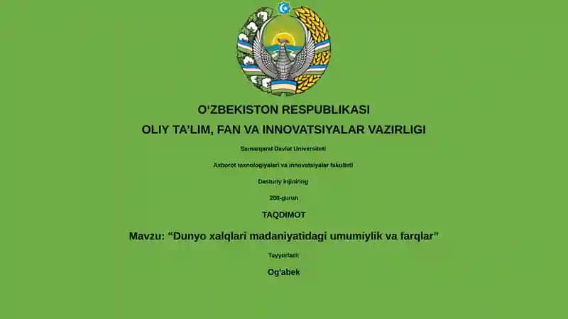 Dunyo xalqlari madaniyatidagi umumiylik va farqlar