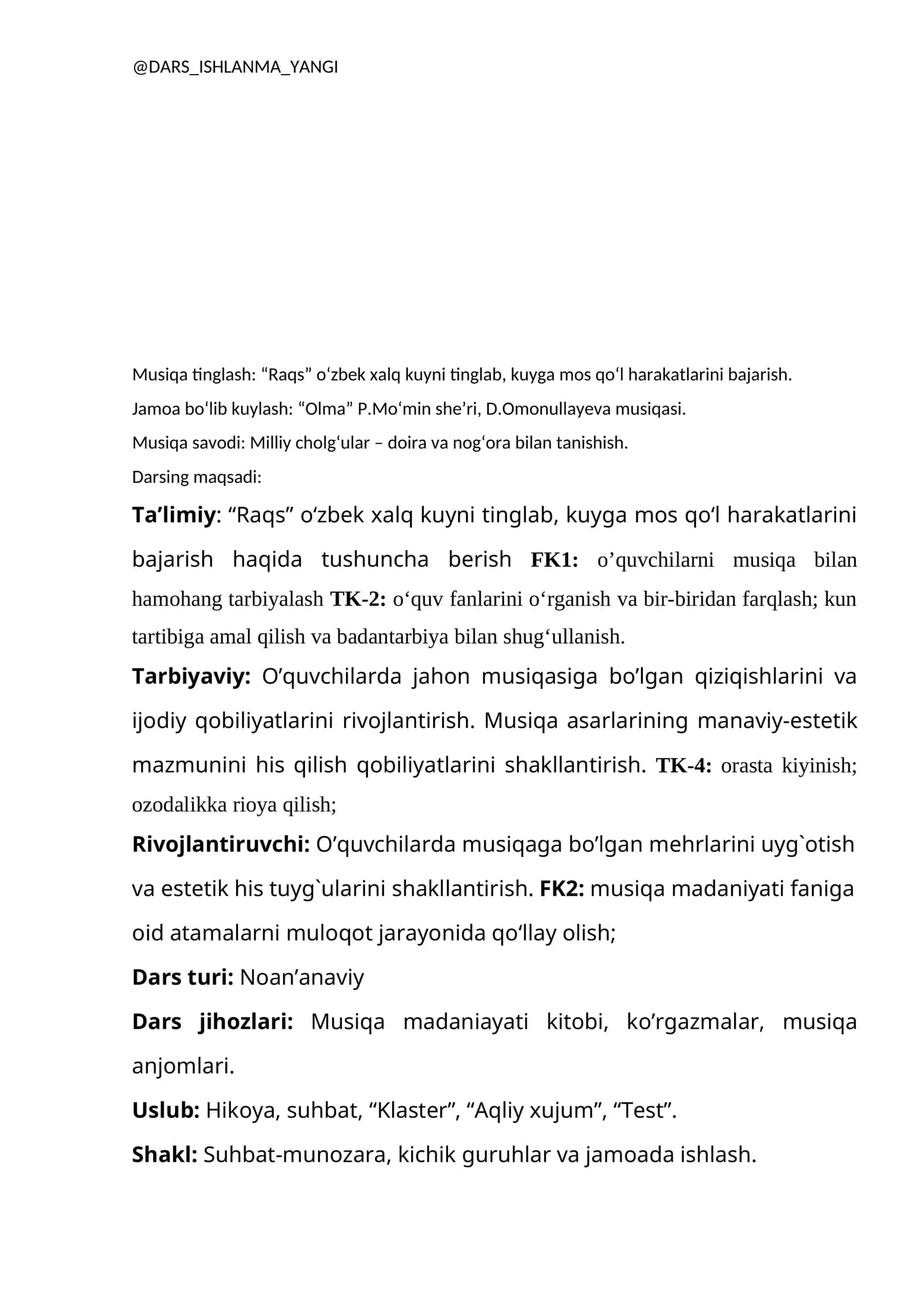 Musiqa madaniyati dars ishlanmasi 1