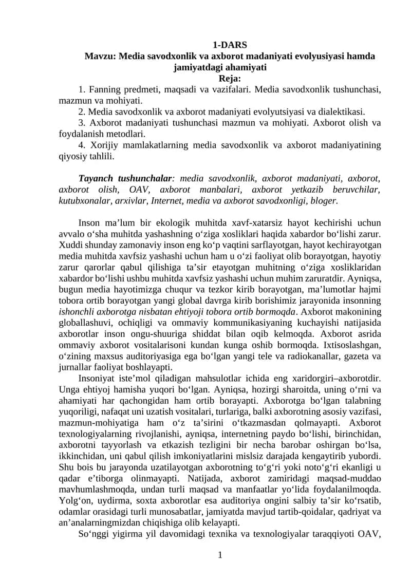 Media savodxonlik va axborot madaniyati evolyusiyasi 1