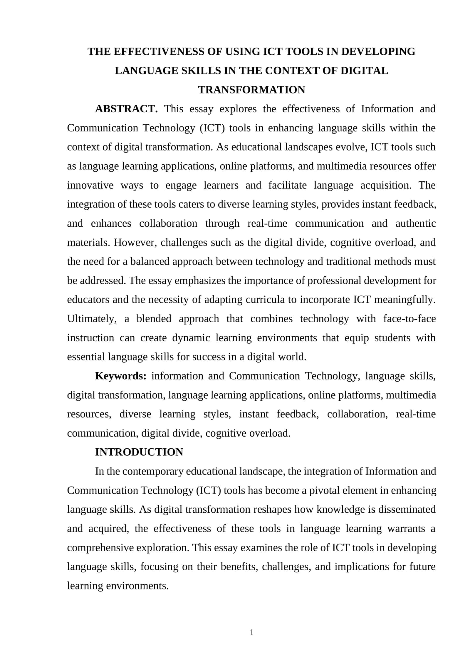 THE EFFECTIVENESS OF USING ICT TOOLS IN DEVELOPING LANGUAGE SKILLS IN THE CONTEXT OF DIGITAL TRANSFORMATION 1