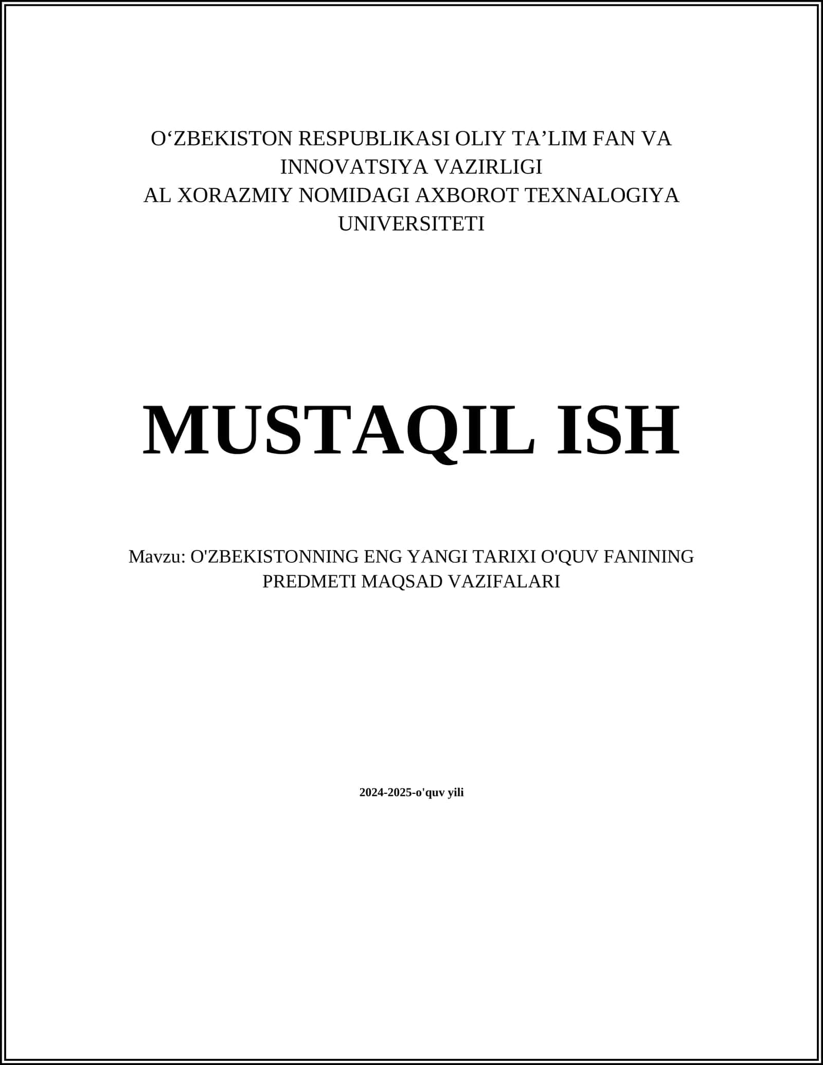 O'ZBEKISTONNING ENG YANGI TARIXI O'QUV FANINING PREDMETI MAQSAD VAZIFALARI 1