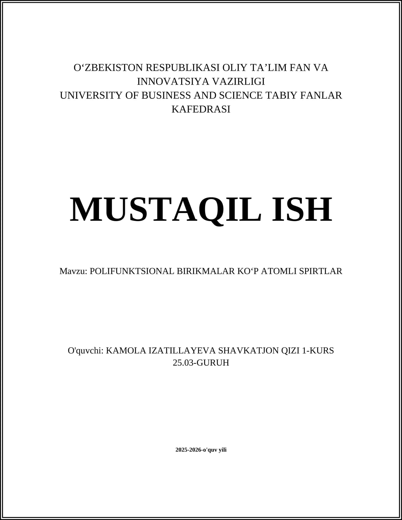 POLIFUNKTSIONAL BIRIKMALAR KOʻP ATOMLI SPIRTLAR 1