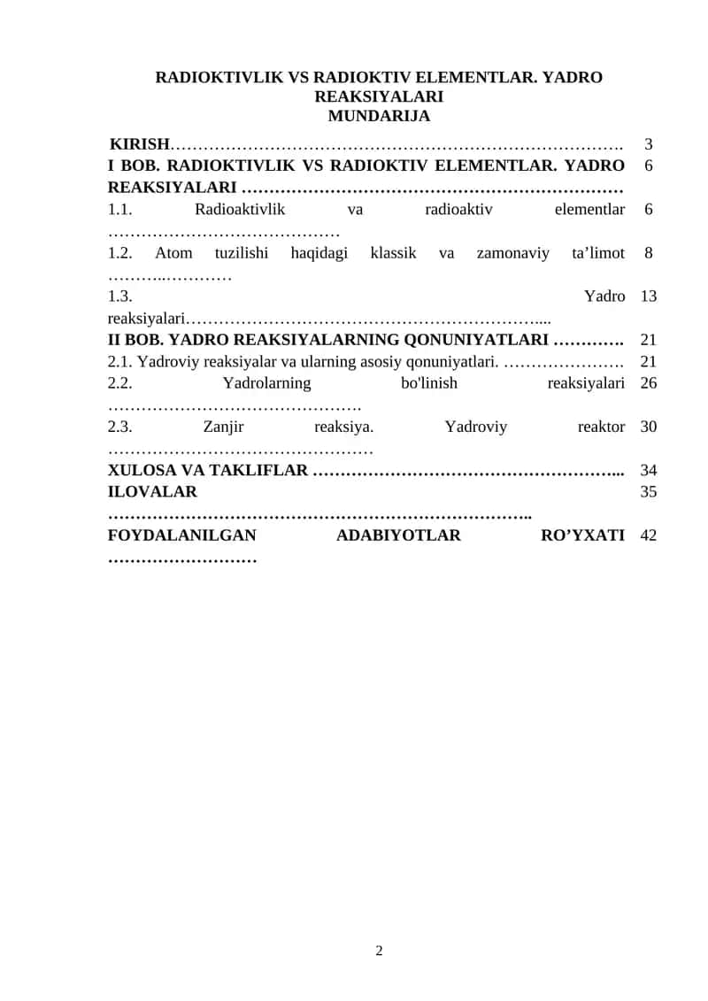 RADIOKTIVLIK VS RADIOKTIV ELEMENTLAR. YADRO REAKSIYALARI 1