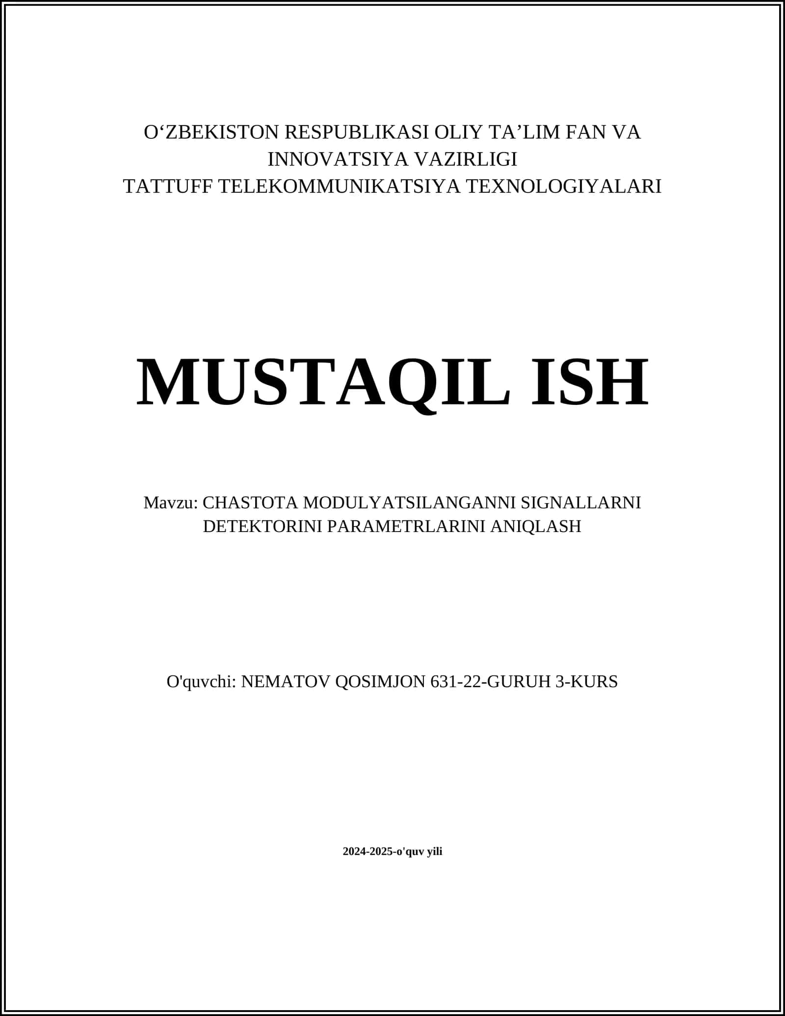 CHASTOTA MODULYATSILANGANNI SIGNALLARNI DETEKTORINI PARAMETRLARINI ANIQLASH 1