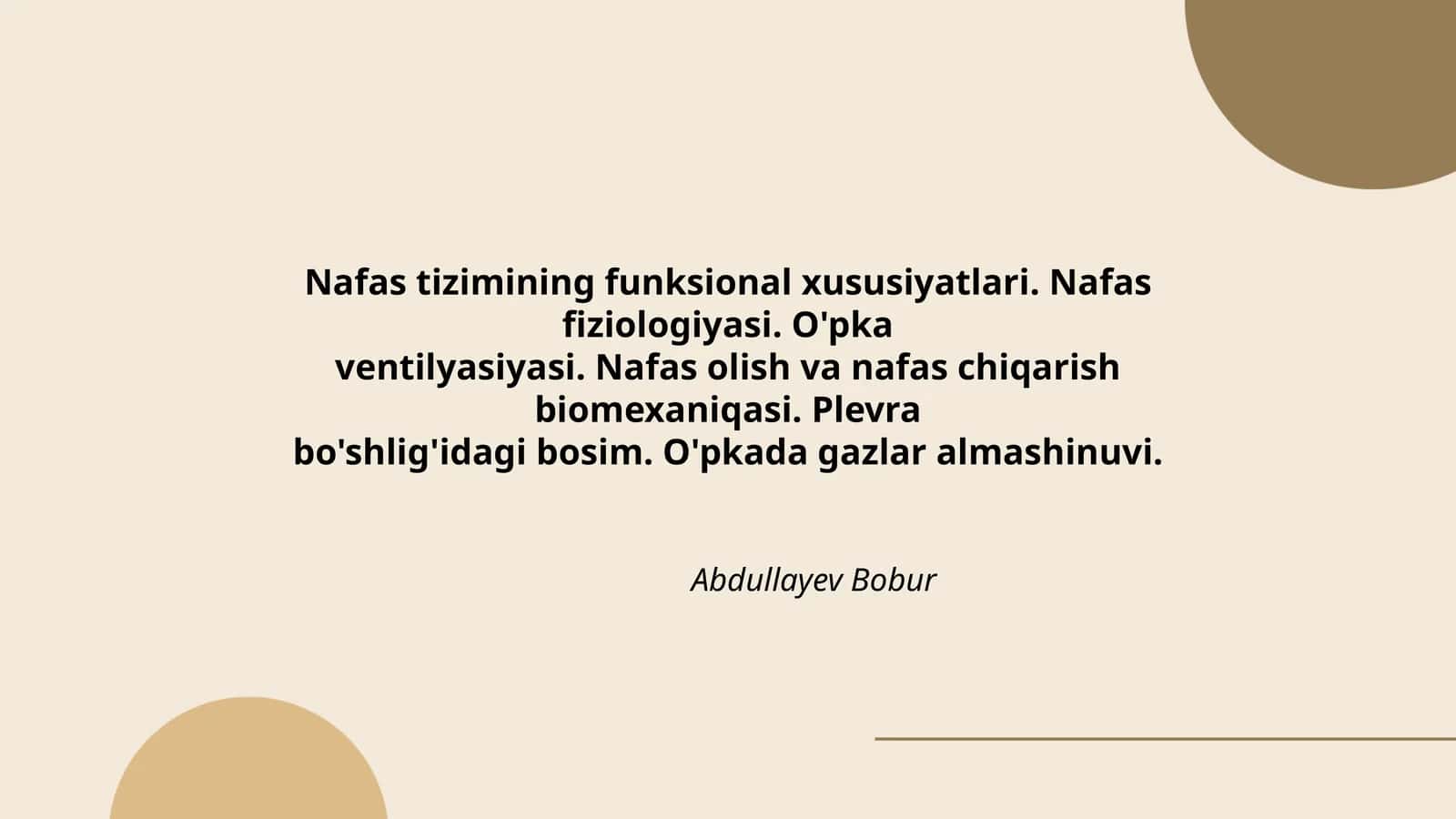 Nafas tizimining funksional xususiyatlari 1