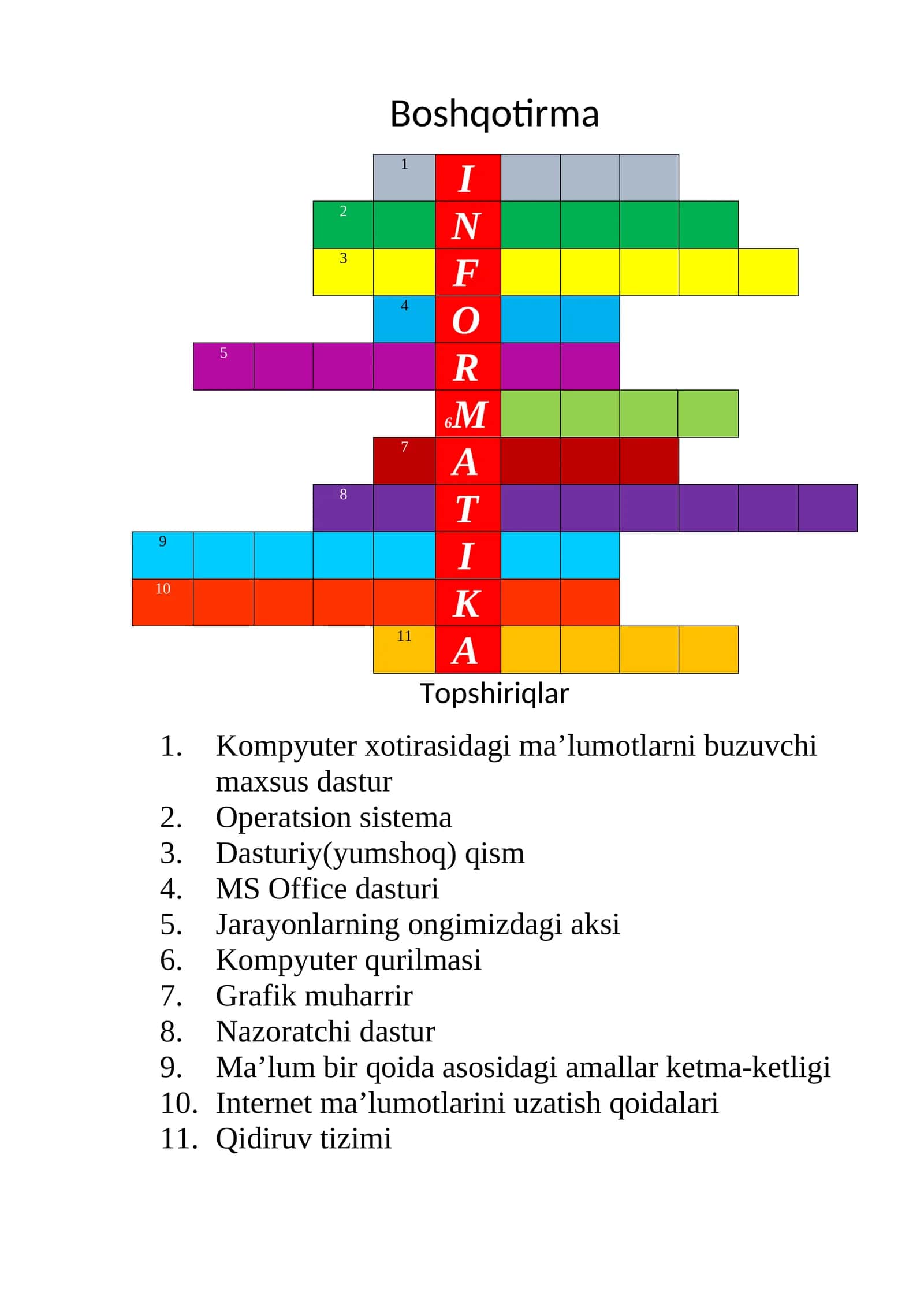 informatika fanidan boshqotirmalar 1