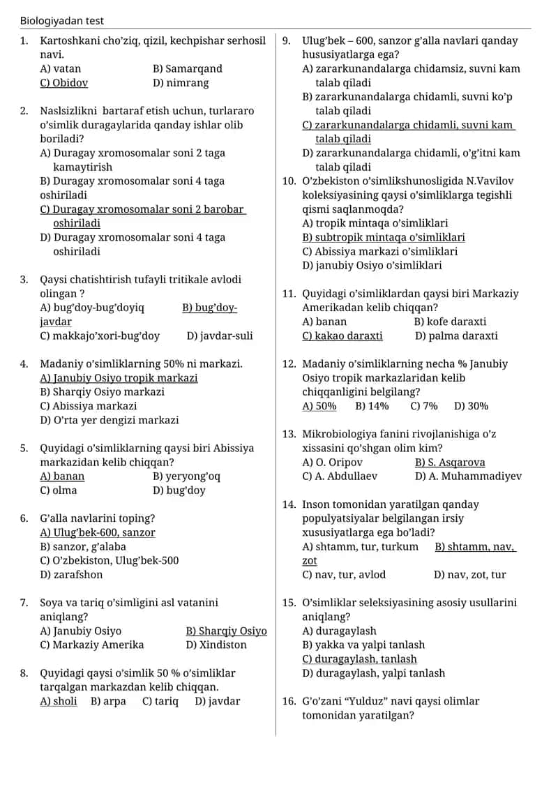 Biologiyadan test 9-sinf 1