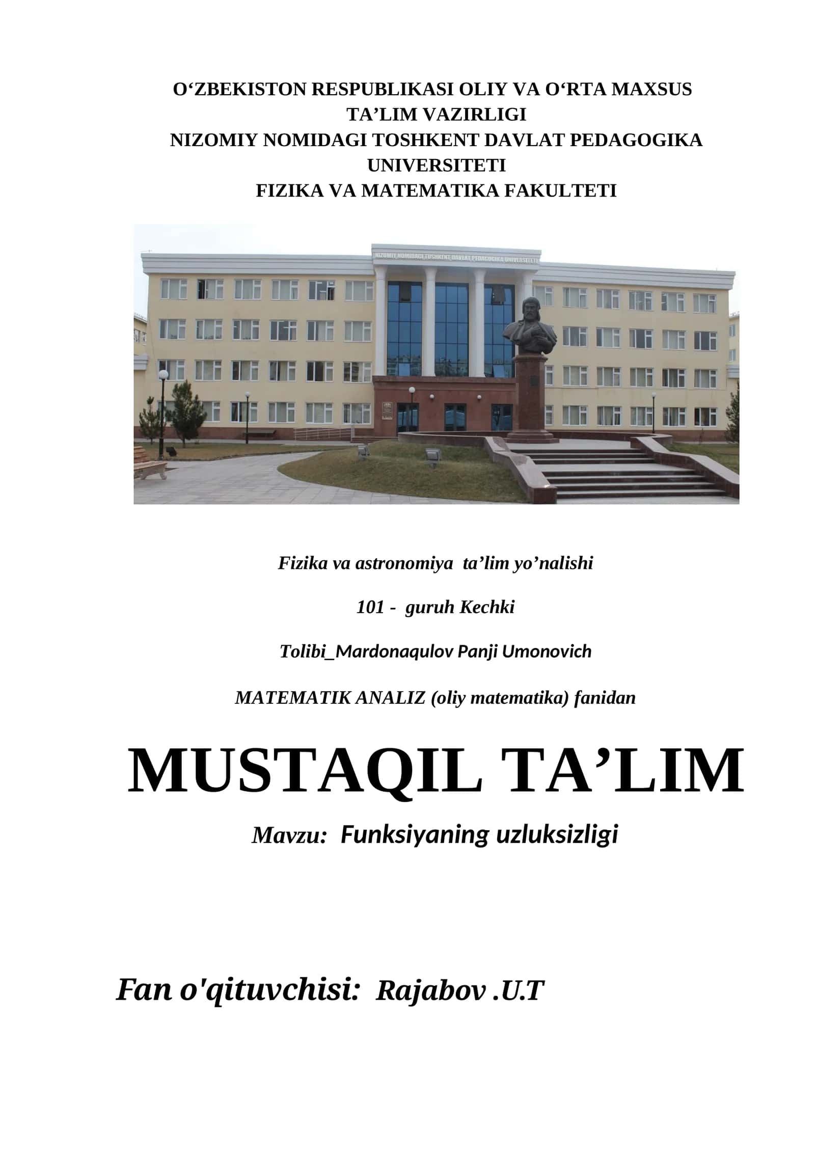 MATEMATIK ANALIZ (oliy matematika) 1