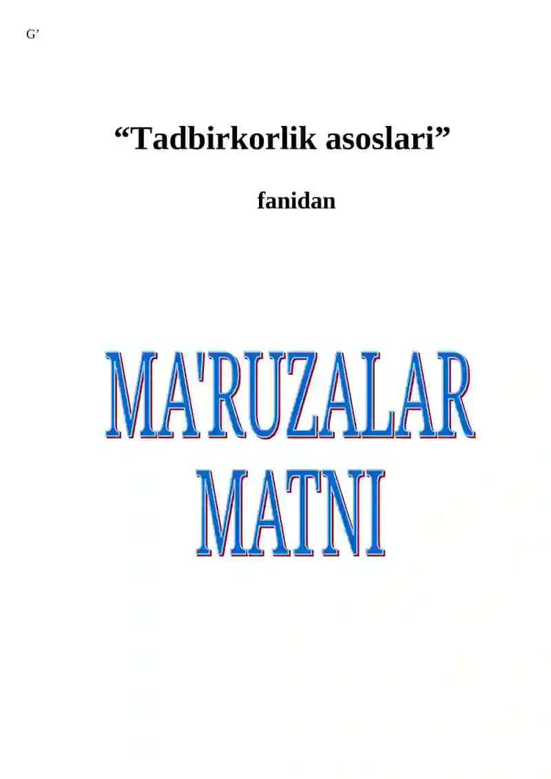 Tadbirkorlik asoslari