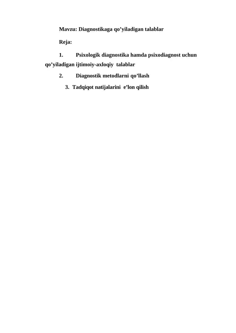 Diagnostikaga qo’yiladigan talablar 1