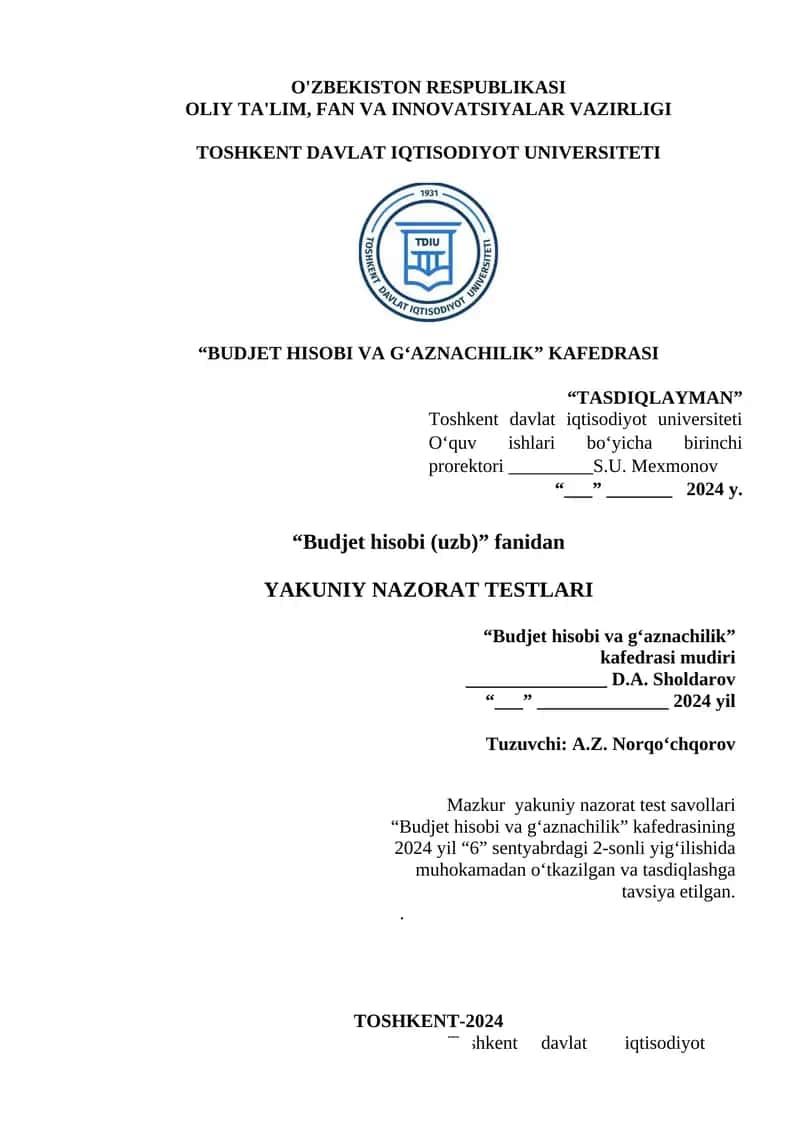 Budjet hisobi va g‘aznachilik 1