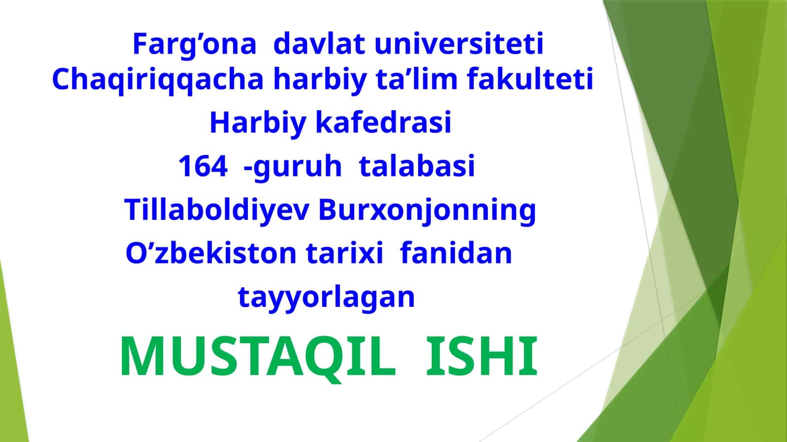 O'zbekiston tarixi fanidan tayyorlagan mustaqil ish 1