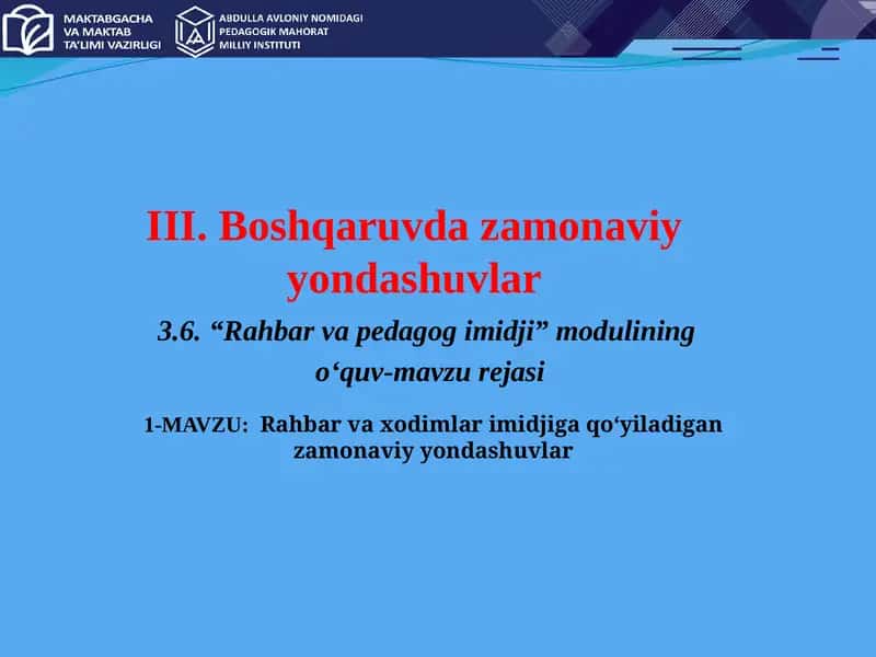 Rahbar va xodimlar imidjiga qo‘yiladigan zamonaviy yondashuvlar 1