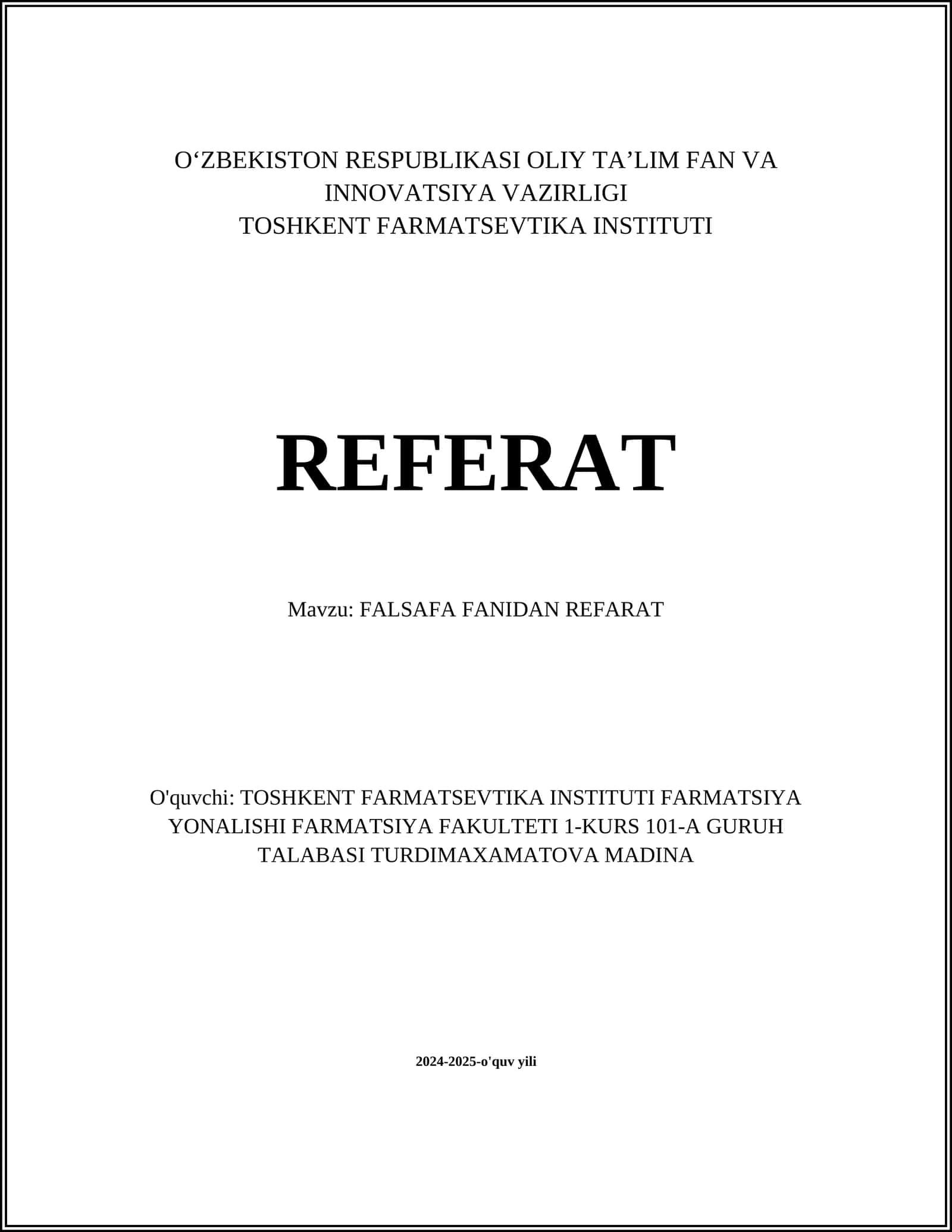 FALSAFA FANIDAN REFERAT 1