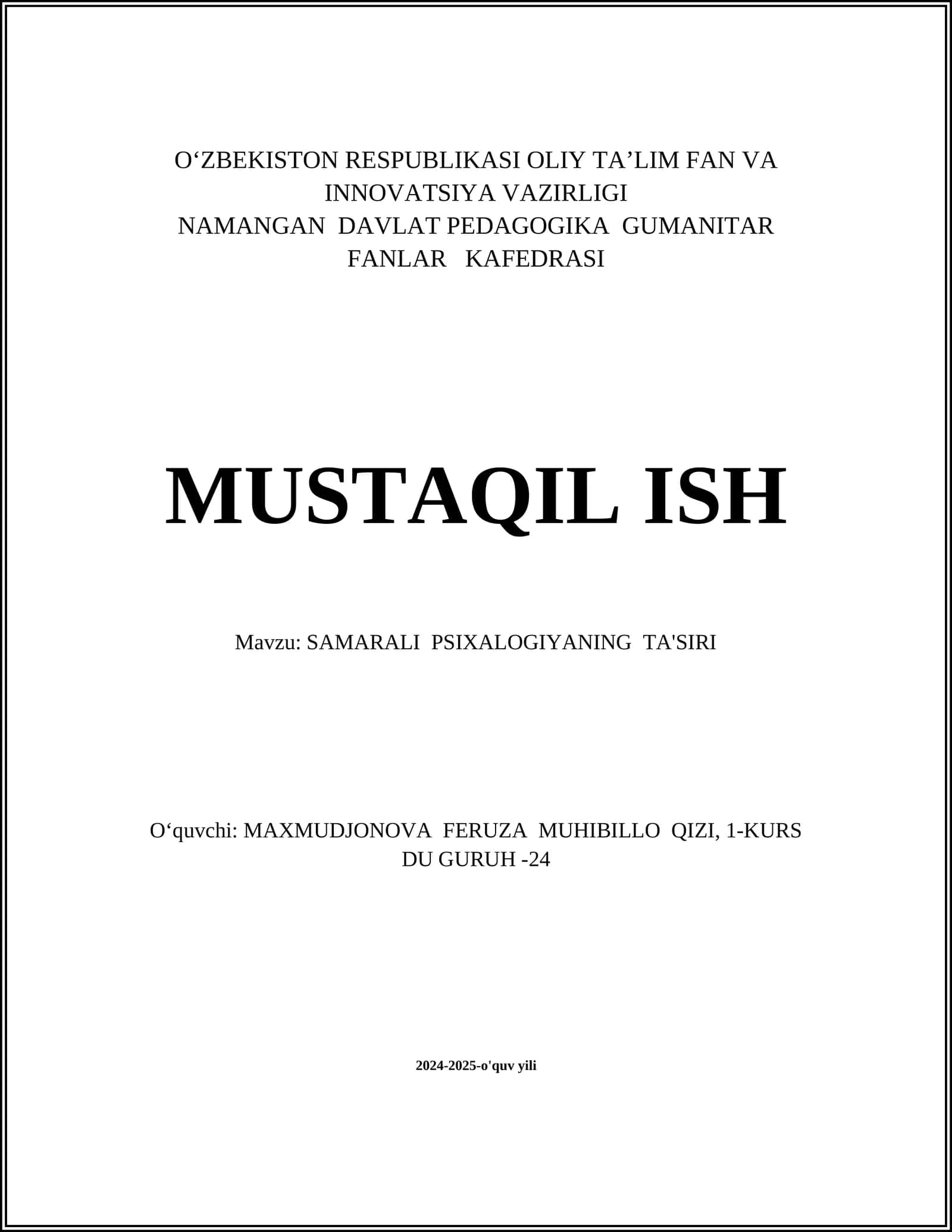SAMARALI PSIXALOGIYANING TA'SIRI 1
