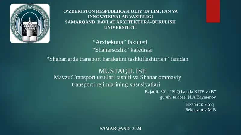 Shaharlarda transport harakatini tashkillashtirish 1
