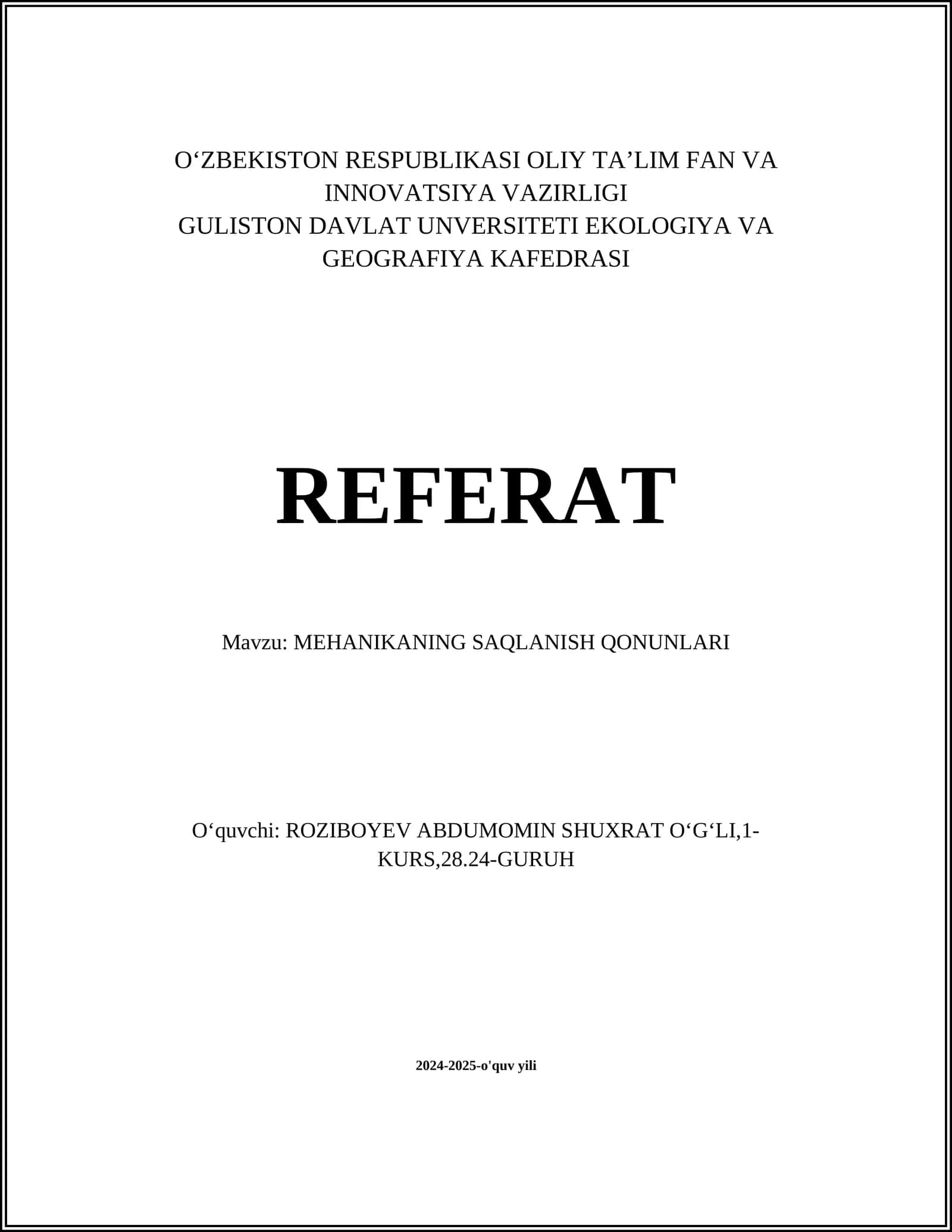 MEHANIKANING SAQLANISH QONUNLARI 1