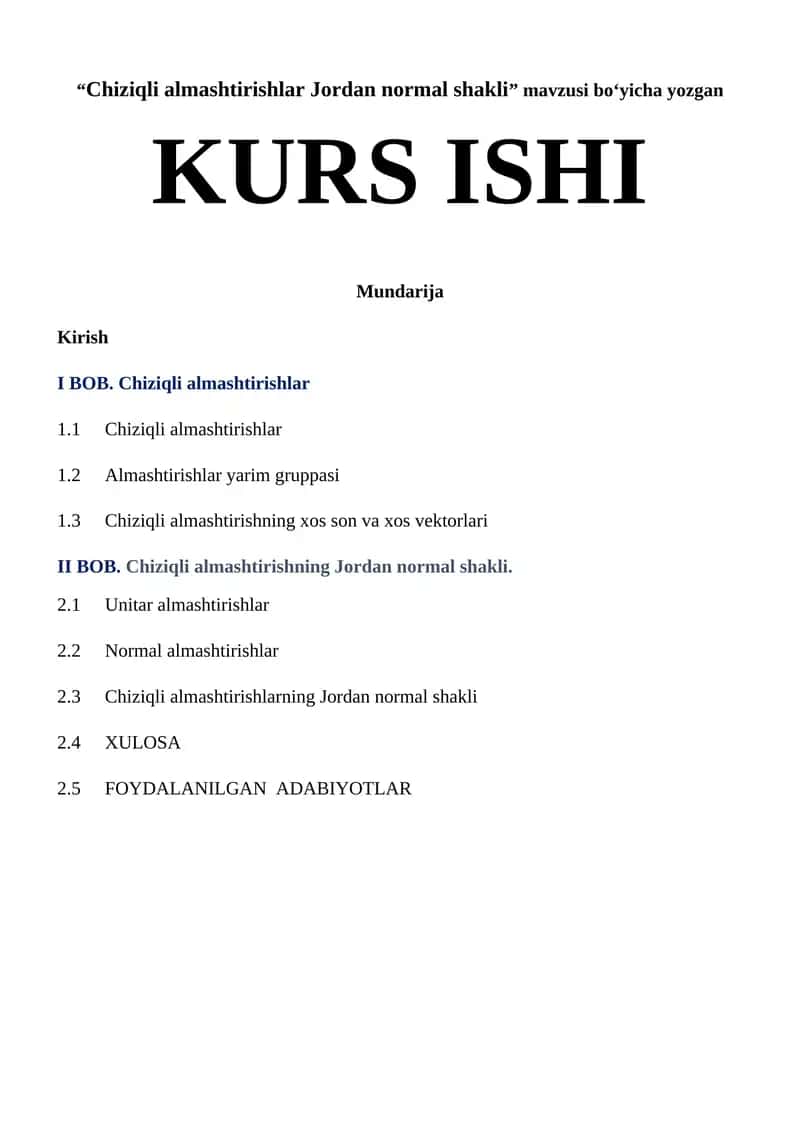 Chiziqli almashtirishlar Jordan normal shakli 1