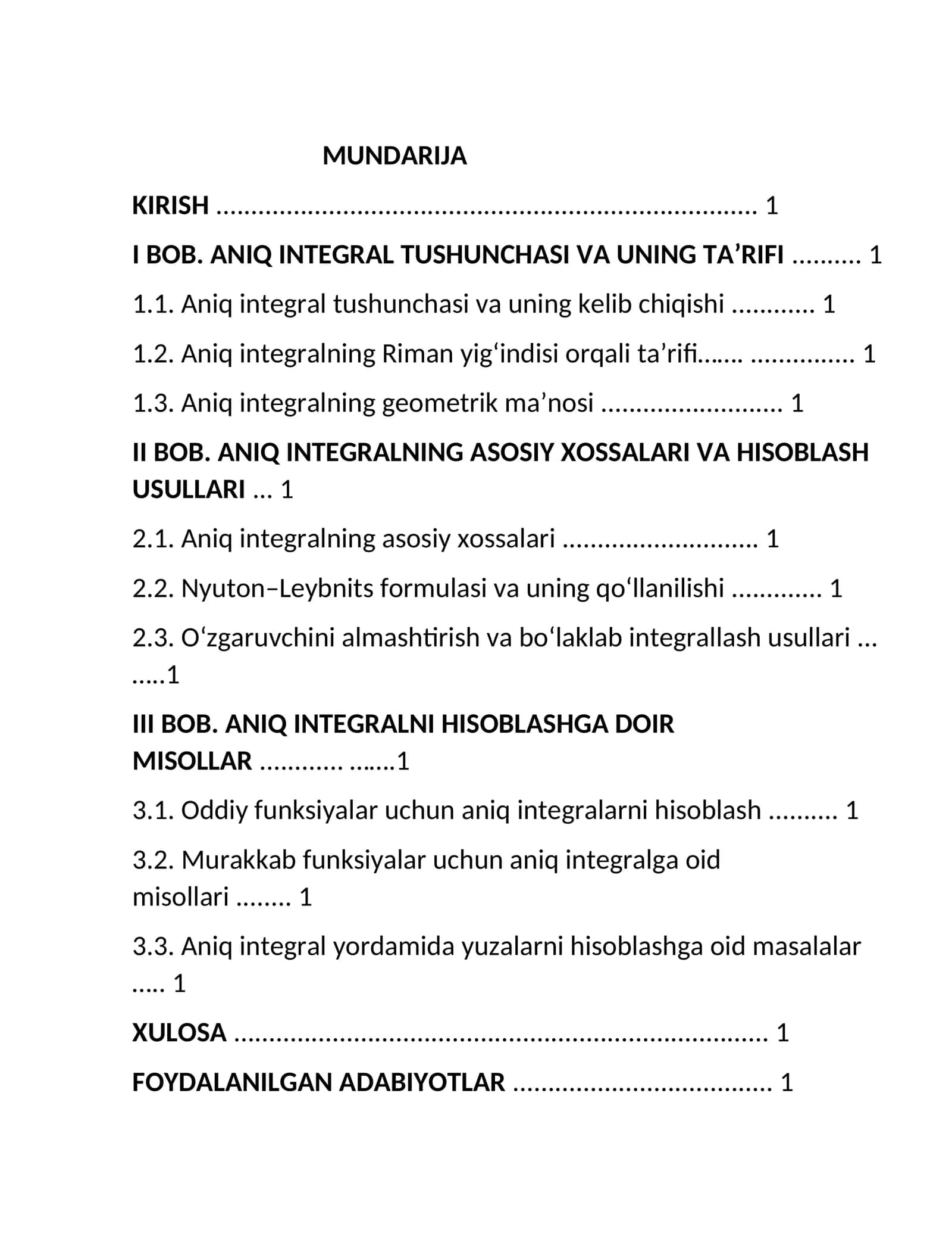 Aniq integralni ta’rif yordamida hisoblash. Aniq integralni hisoblashga oid misollar 1
