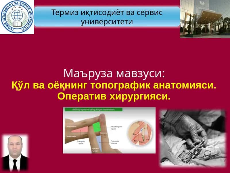 Қўл ва оёқнинг топографик анатомияси. Оператив хирургияси. 1