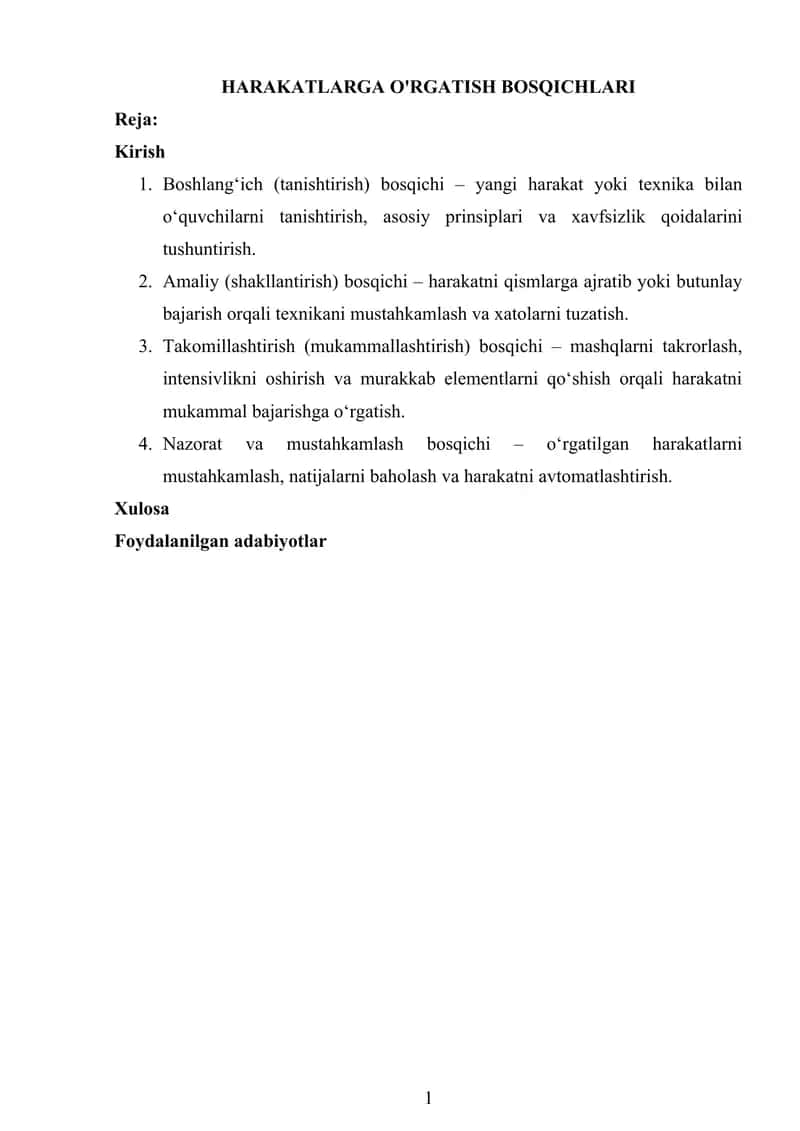 HARAKATLARGA O'RGATISH BOSQICHLARI 1