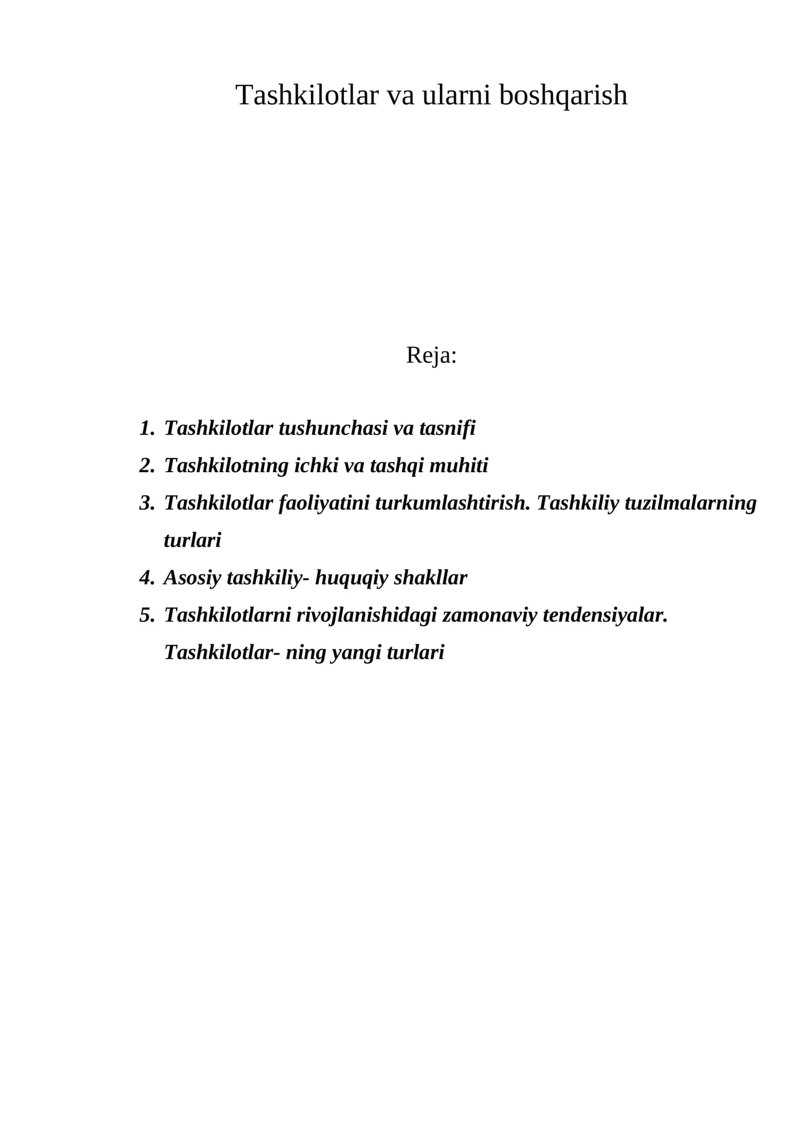 Tashkilotlar va ularni boshqarish 1