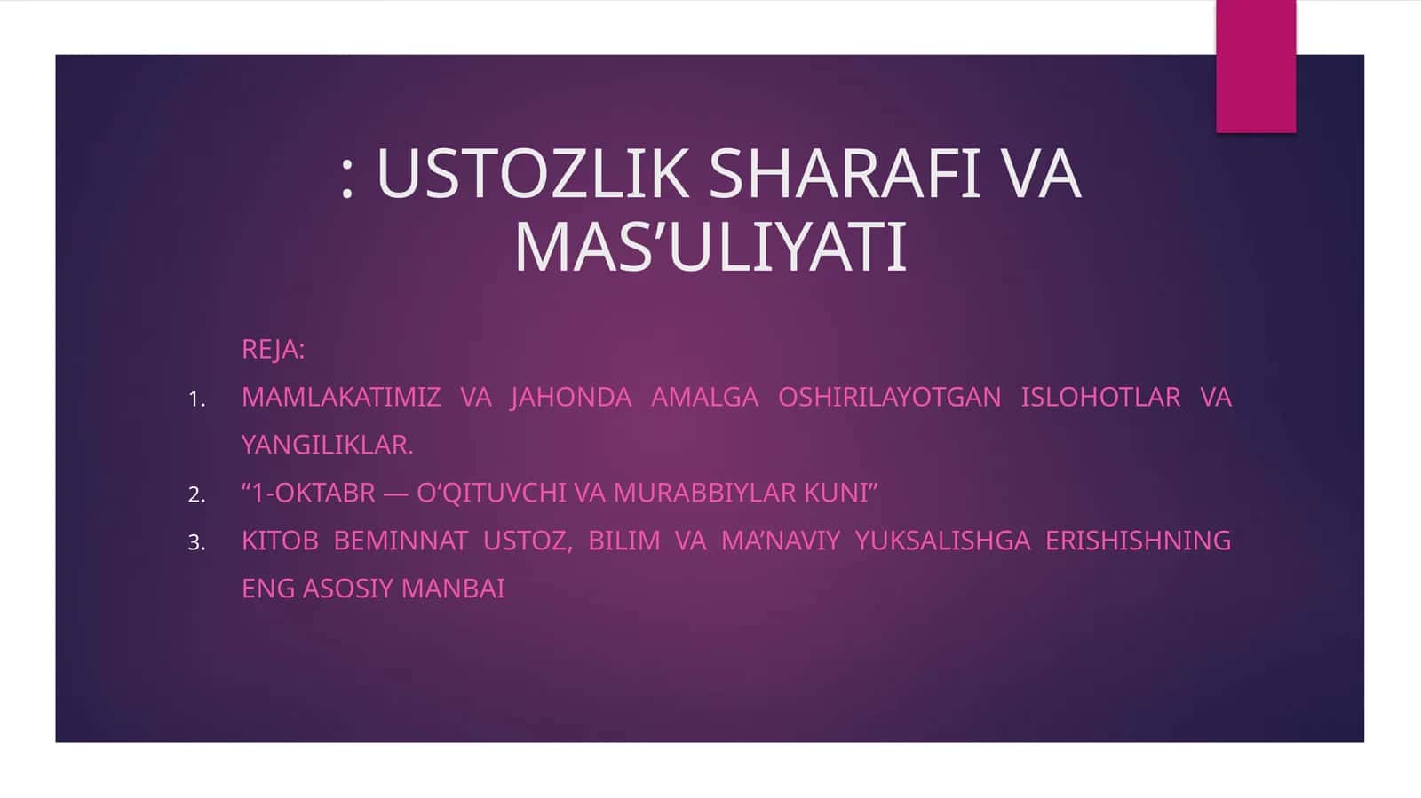 USTOZLIK SHARAFI VA MAS’ULIYATI 1