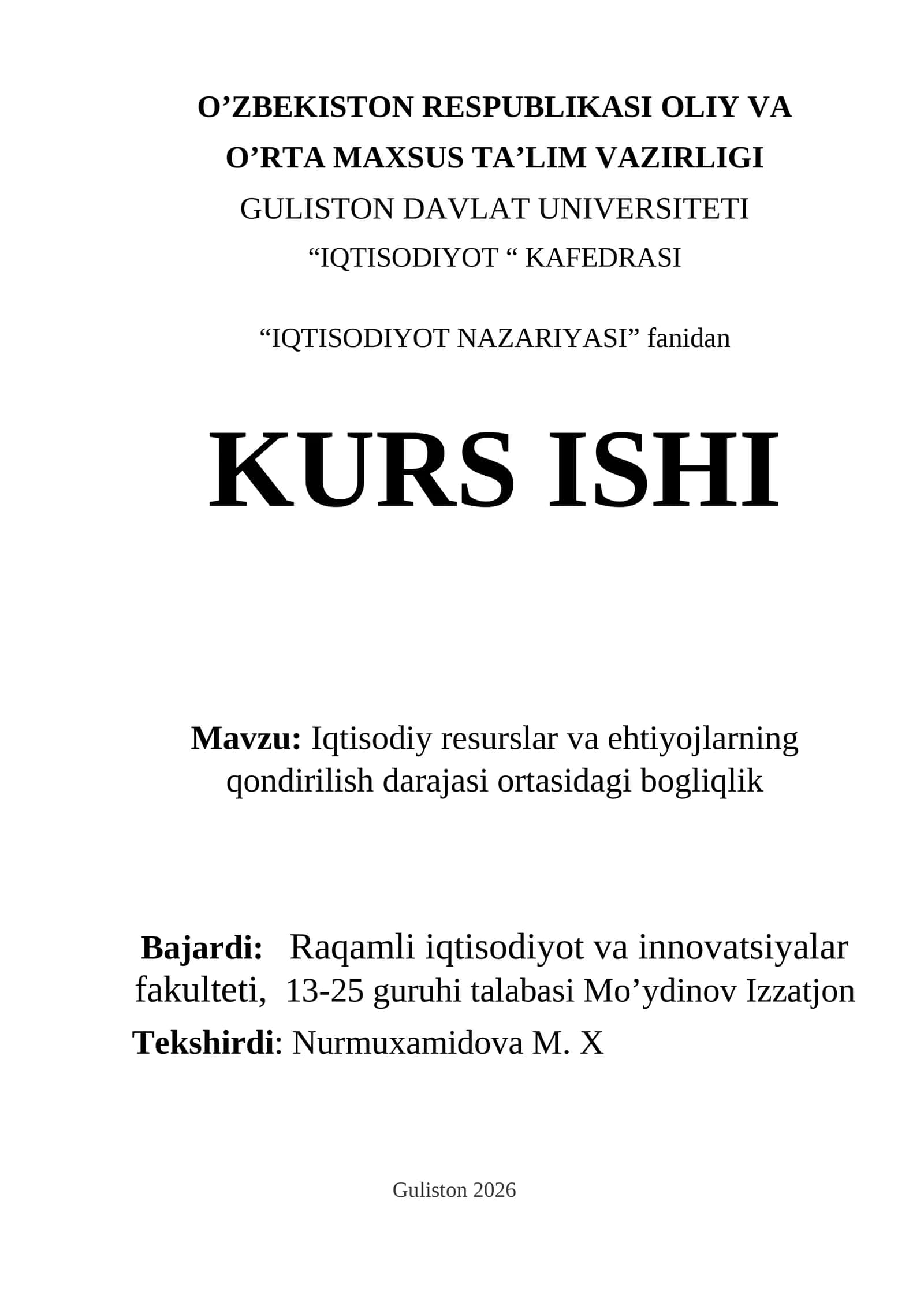 IQTISODIYOT NAZARIYASI KURS ISHI 1