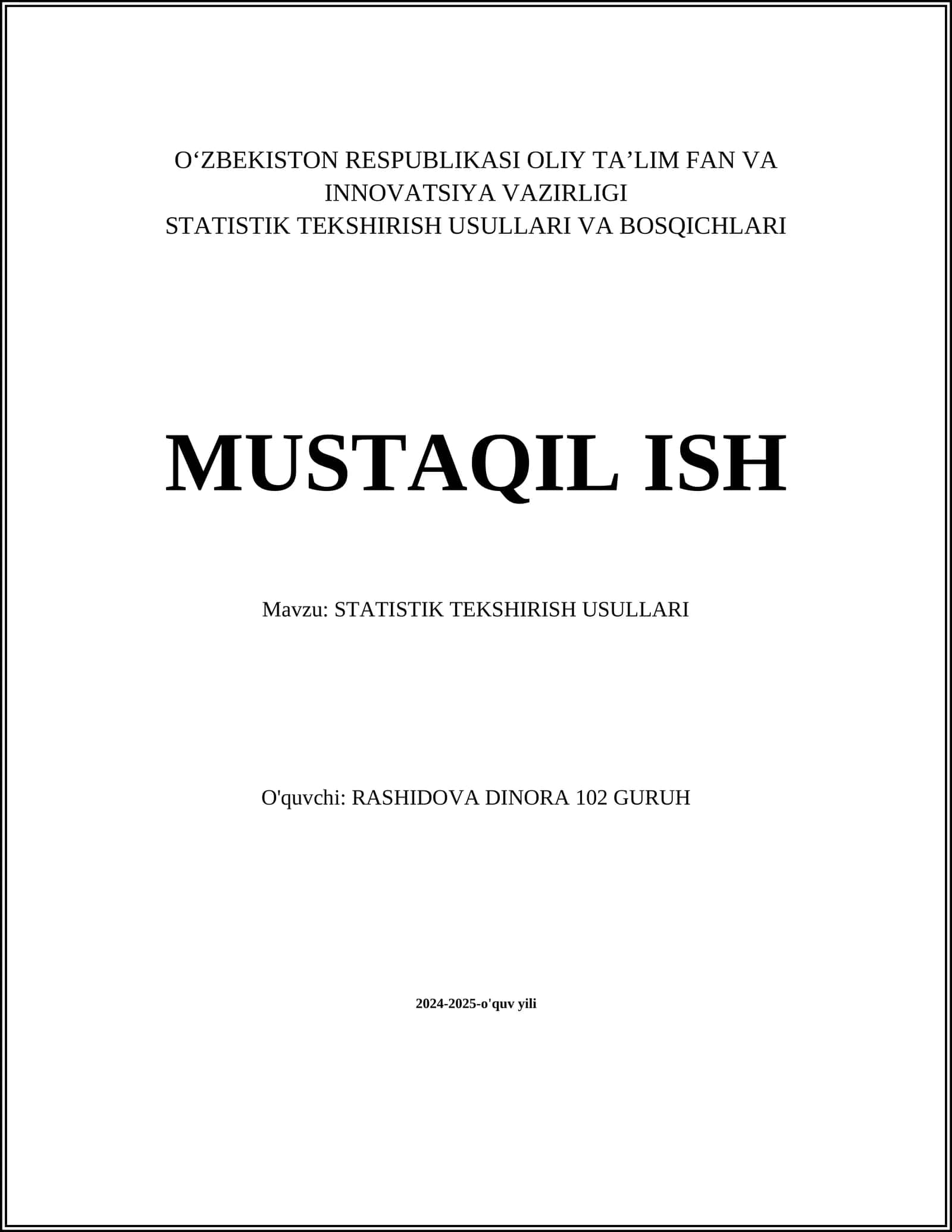 STATISTIK TEKSHIRISH USULLARI 1