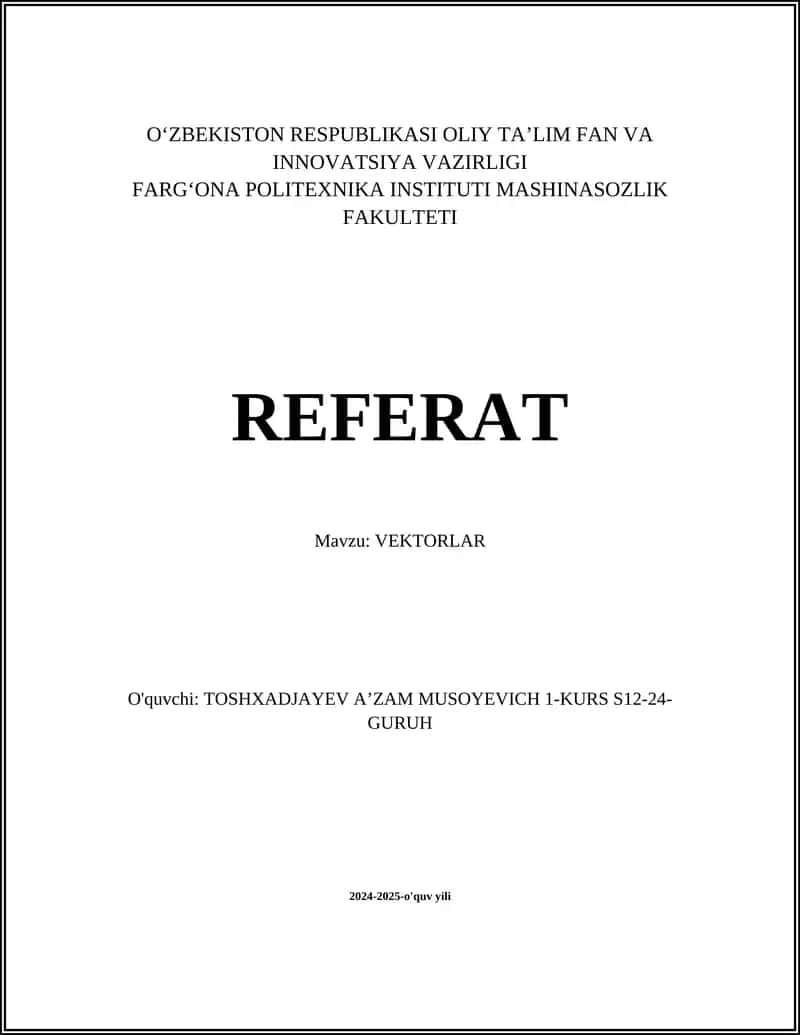 REFERAT Mavzu: VEKTORLAR 1