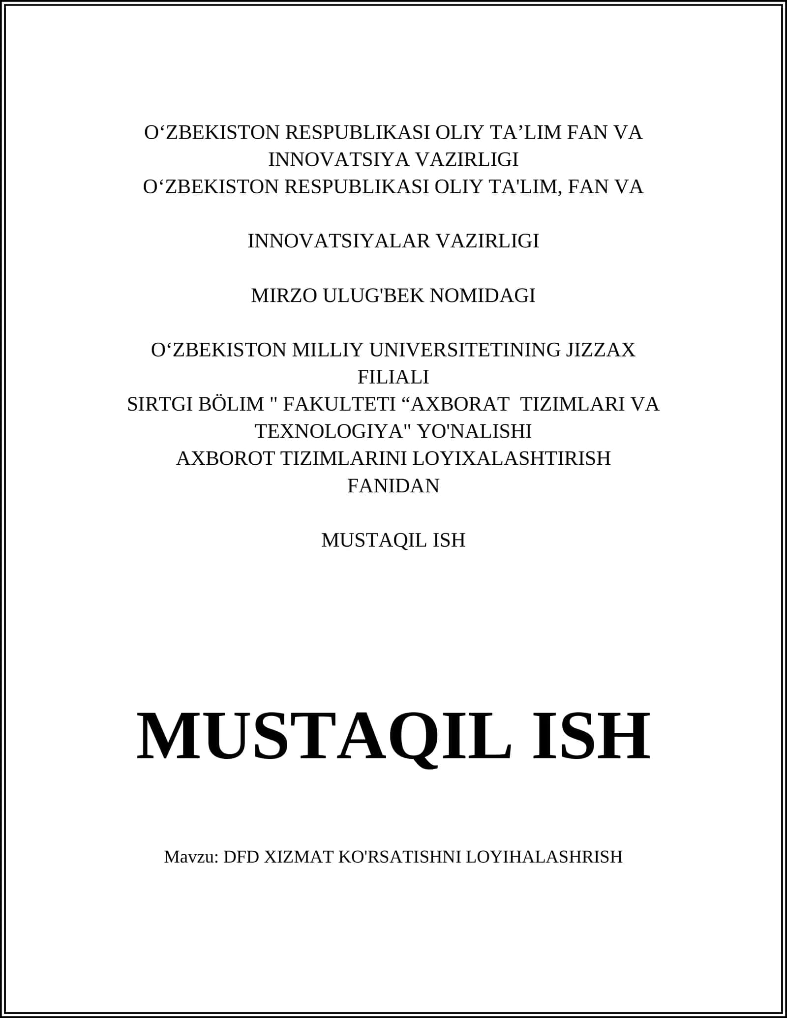 DFD XIZMAT KO'RSATISHNI LOYIHALASHRISH 1