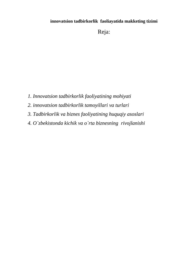 Innovatsion Tadbirkorlik Faoliyatining Mohiyati 1
