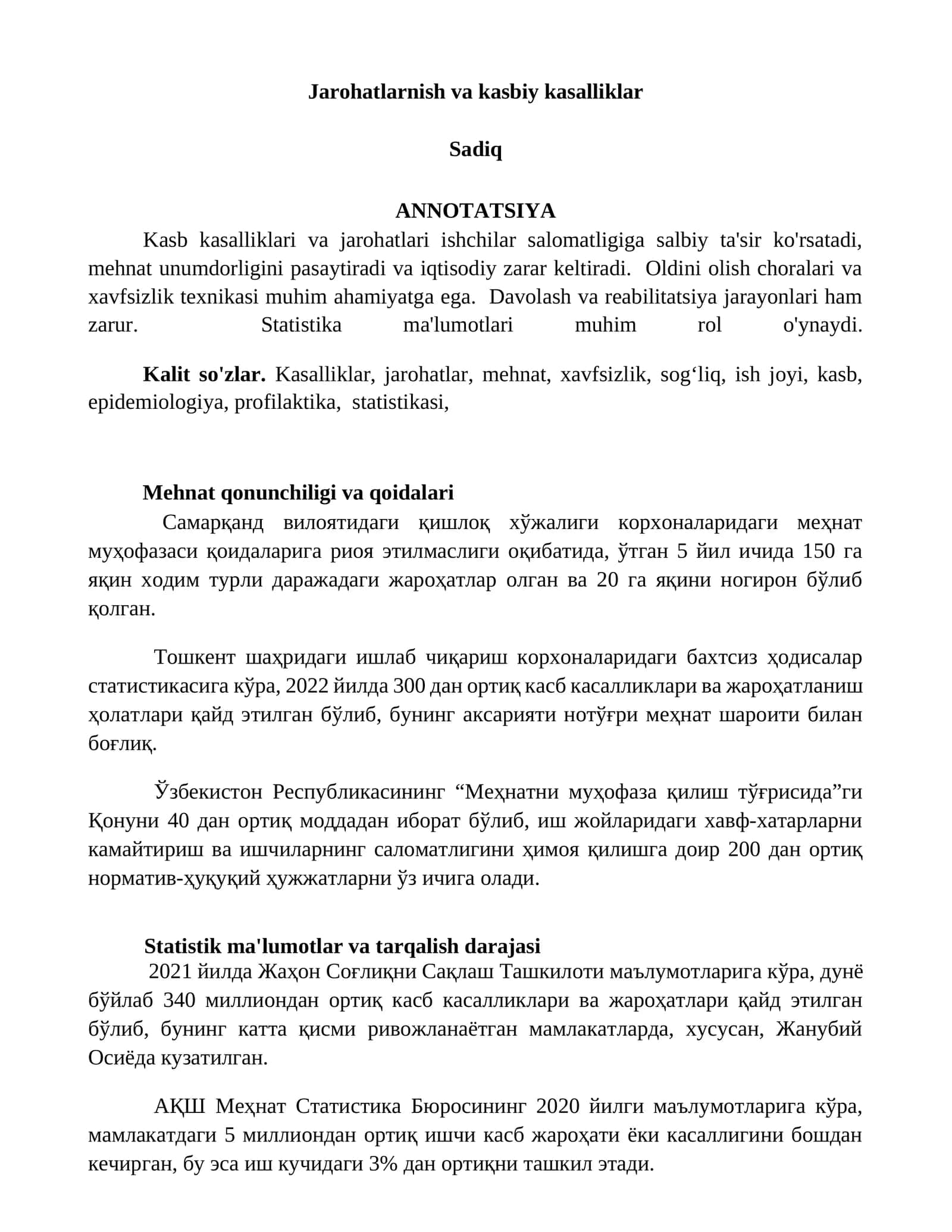 Jarohatlarnish va kasbiy kasalliklar 1