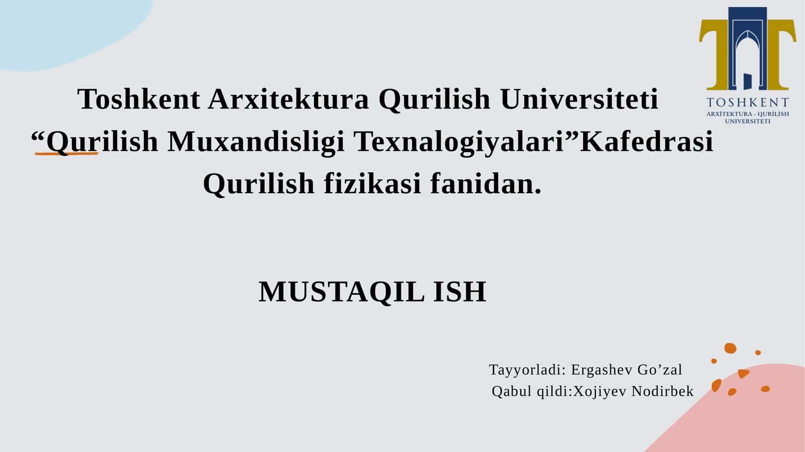 BIR QAVATLI YOPIQ INSHOATLARNI TERMAL QARSHILIGINI ANIQLASH 1
